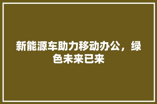 新能源车助力移动办公，绿色未来已来