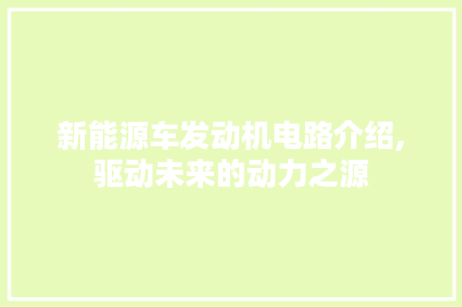 新能源车发动机电路介绍,驱动未来的动力之源