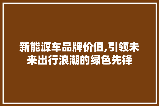 新能源车品牌价值,引领未来出行浪潮的绿色先锋