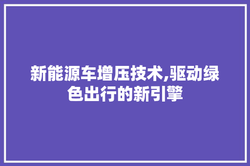 新能源车增压技术,驱动绿色出行的新引擎