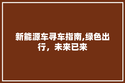 新能源车寻车指南,绿色出行，未来已来