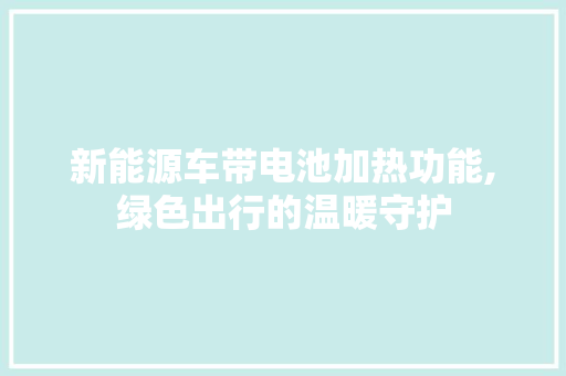 新能源车带电池加热功能,绿色出行的温暖守护