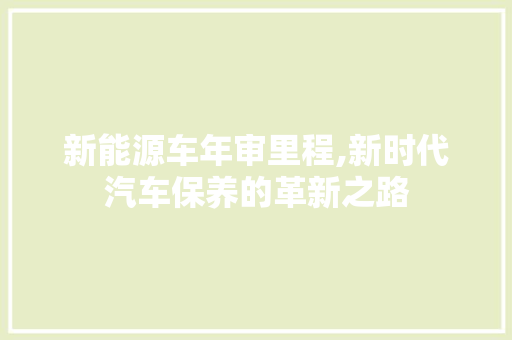 新能源车年审里程,新时代汽车保养的革新之路