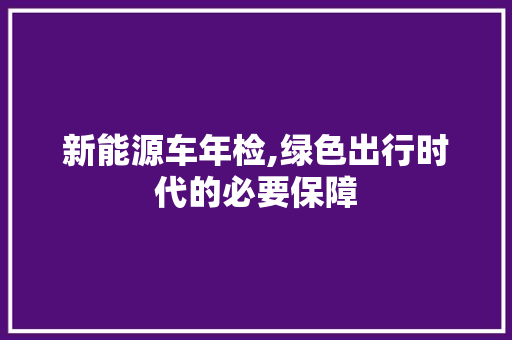 新能源车年检,绿色出行时代的必要保障