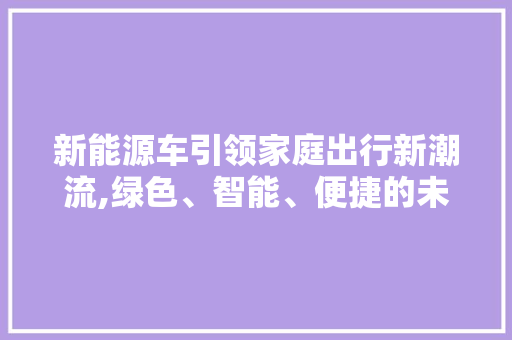 新能源车引领家庭出行新潮流,绿色、智能、便捷的未来已来