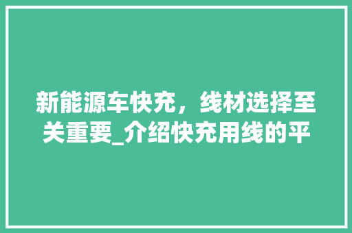 新能源车快充，线材选择至关重要_介绍快充用线的平方数标准