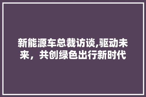新能源车总裁访谈,驱动未来，共创绿色出行新时代