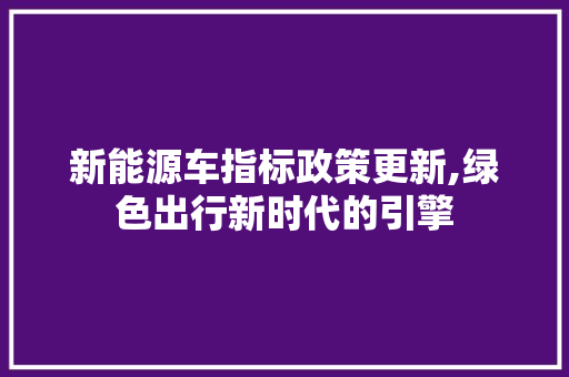 新能源车指标政策更新,绿色出行新时代的引擎