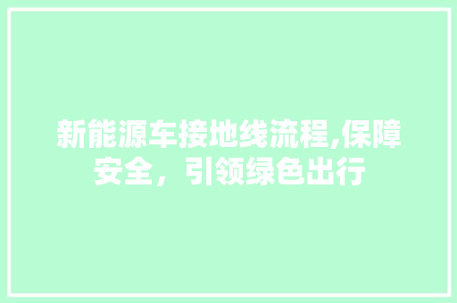 新能源车接地线流程,保障安全，引领绿色出行