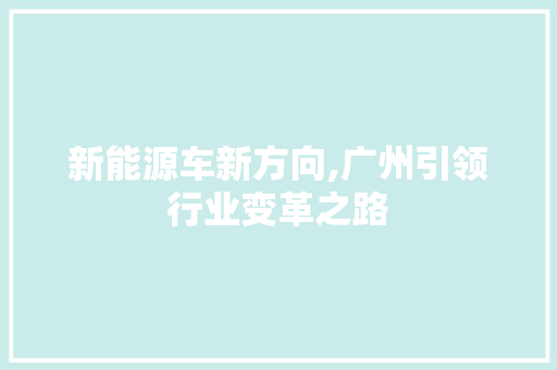 新能源车新方向,广州引领行业变革之路