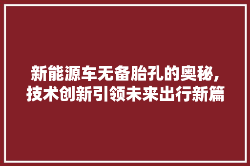 新能源车无备胎孔的奥秘,技术创新引领未来出行新篇章
