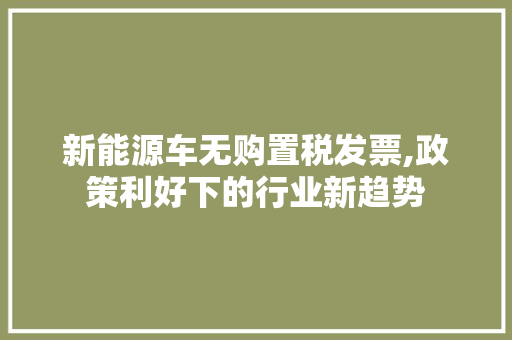 新能源车无购置税发票,政策利好下的行业新趋势
