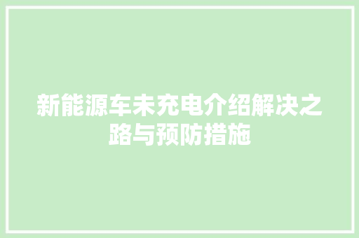 新能源车未充电介绍解决之路与预防措施