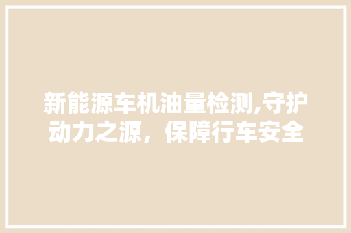 新能源车机油量检测,守护动力之源，保障行车安全