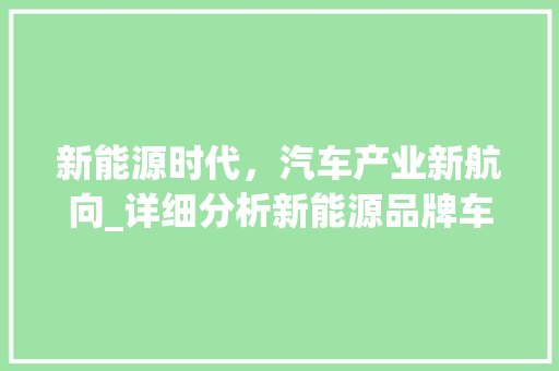新能源时代，汽车产业新航向_详细分析新能源品牌车型
