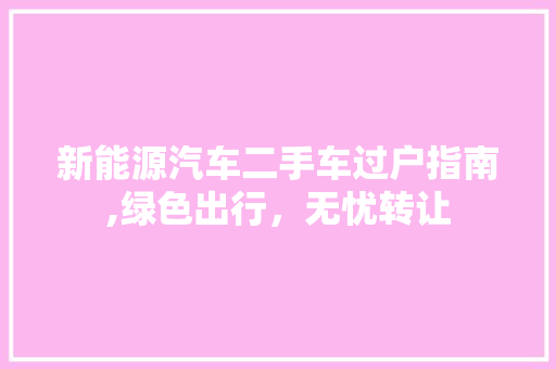 新能源汽车二手车过户指南,绿色出行，无忧转让 新能源汽车