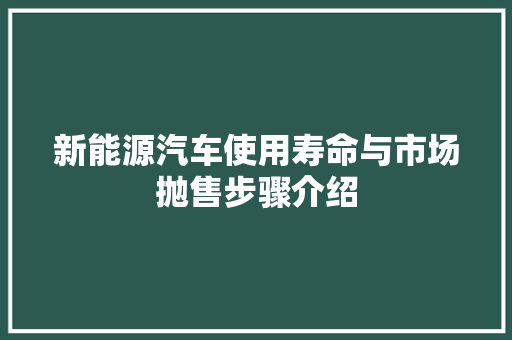 新能源汽车使用寿命与市场抛售步骤介绍