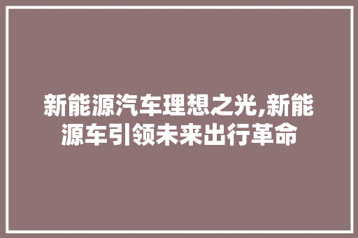 新能源汽车理想之光,新能源车引领未来出行革命