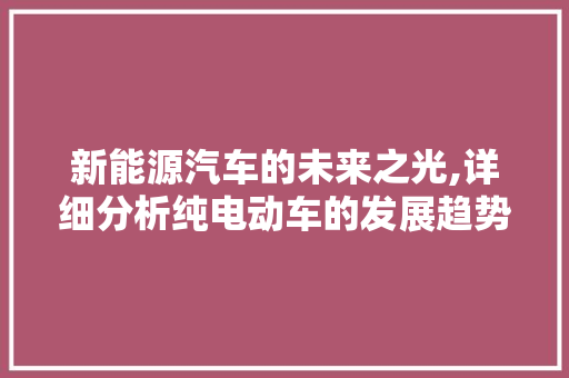 新能源汽车的未来之光,详细分析纯电动车的发展趋势及优势