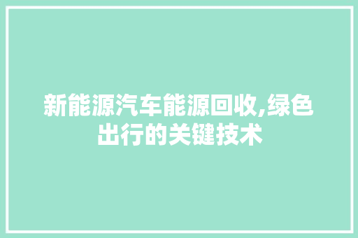 新能源汽车能源回收,绿色出行的关键技术