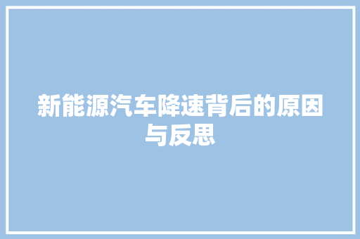 新能源汽车降速背后的原因与反思