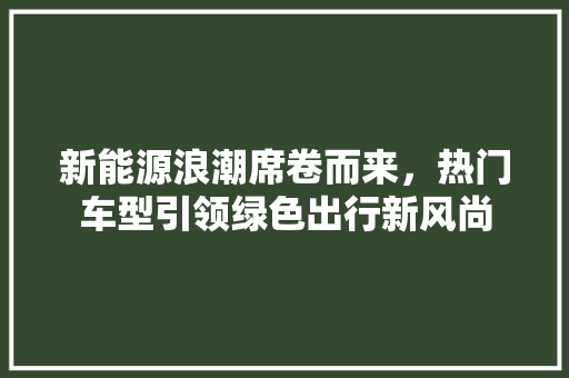 新能源浪潮席卷而来，热门车型引领绿色出行新风尚