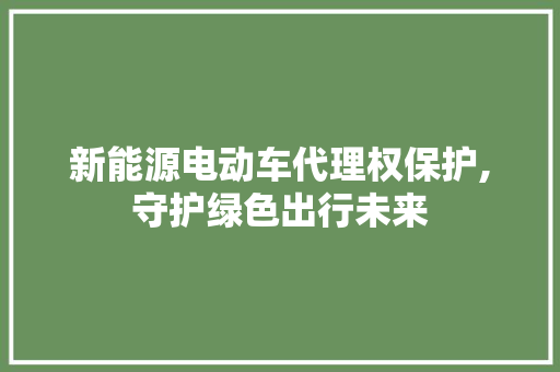 新能源电动车代理权保护,守护绿色出行未来