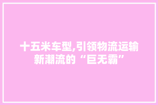 十五米车型,引领物流运输新潮流的“巨无霸”