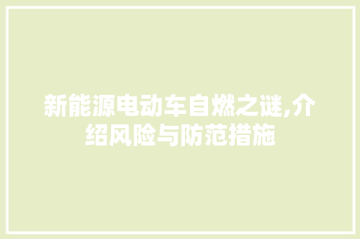 新能源电动车自燃之谜,介绍风险与防范措施