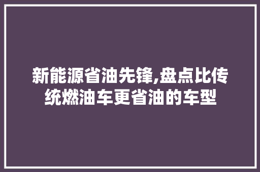 新能源省油先锋,盘点比传统燃油车更省油的车型