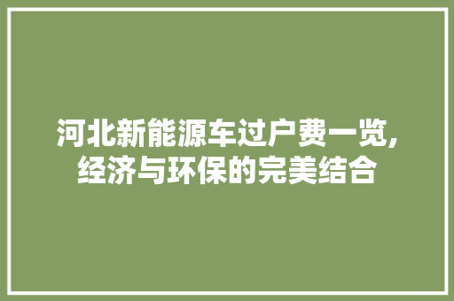 河北新能源车过户费一览,经济与环保的完美结合
