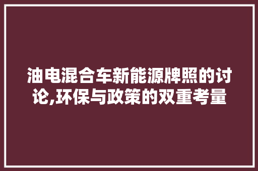 油电混合车新能源牌照的讨论,环保与政策的双重考量 车身配件