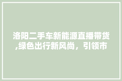洛阳二手车新能源直播带货,绿色出行新风尚，引领市场潮流
