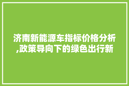 济南新能源车指标价格分析,政策导向下的绿色出行新趋势