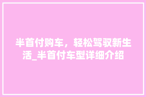 半首付购车，轻松驾驭新生活_半首付车型详细介绍