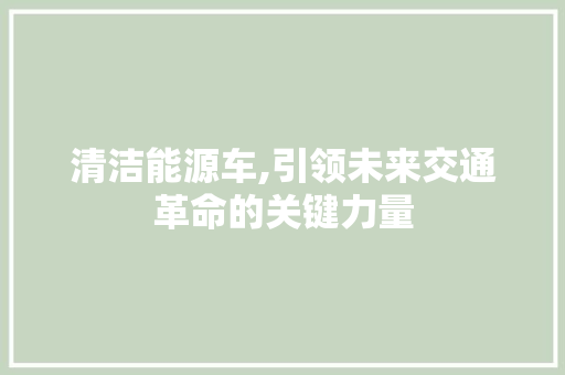 清洁能源车,引领未来交通革命的关键力量