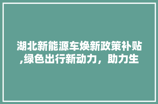 湖北新能源车焕新政策补贴,绿色出行新动力，助力生态文明