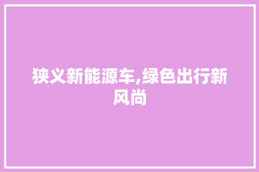 狭义新能源车,绿色出行新风尚