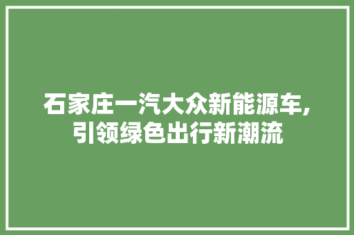 石家庄一汽大众新能源车,引领绿色出行新潮流