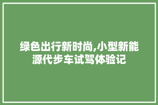绿色出行新时尚,小型新能源代步车试驾体验记
