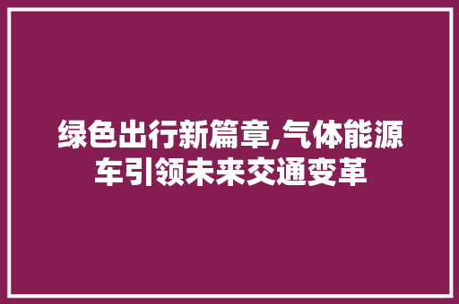 绿色出行新篇章,气体能源车引领未来交通变革