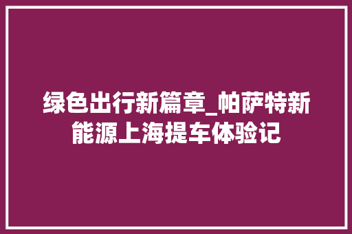 绿色出行新篇章_帕萨特新能源上海提车体验记