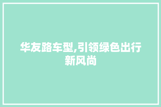华友路车型,引领绿色出行新风尚