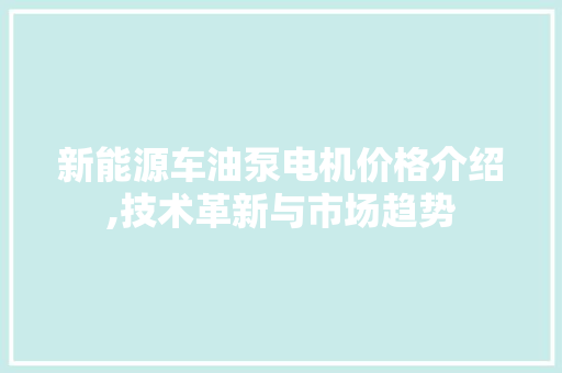 新能源车油泵电机价格介绍,技术革新与市场趋势