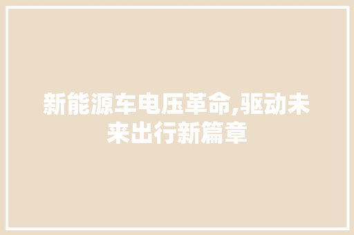 新能源车电压革命,驱动未来出行新篇章