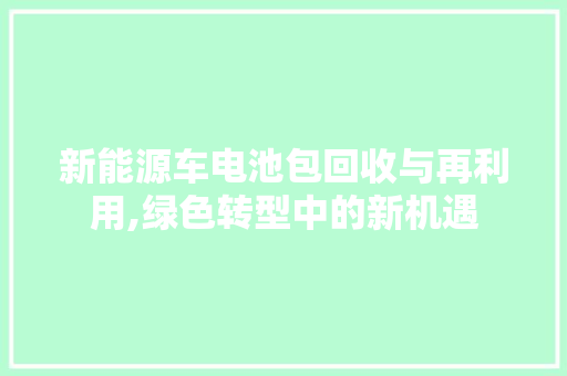 新能源车电池包回收与再利用,绿色转型中的新机遇