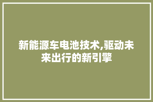 新能源车电池技术,驱动未来出行的新引擎