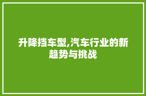 升降挡车型,汽车行业的新趋势与挑战
