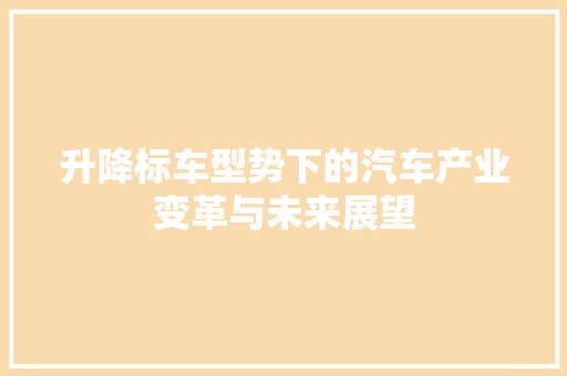 升降标车型势下的汽车产业变革与未来展望