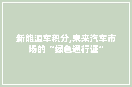 新能源车积分,未来汽车市场的“绿色通行证”